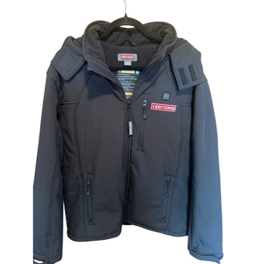 Craftsman Mens Black Heated Softshell Jacket Removable Hood Workwear Large